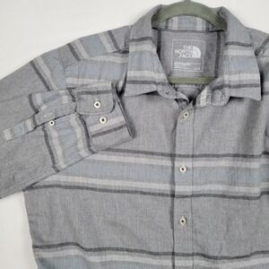 Mens‎ The North Face Flannel Gray Blue Plaid Large Long Sleeve Button Down